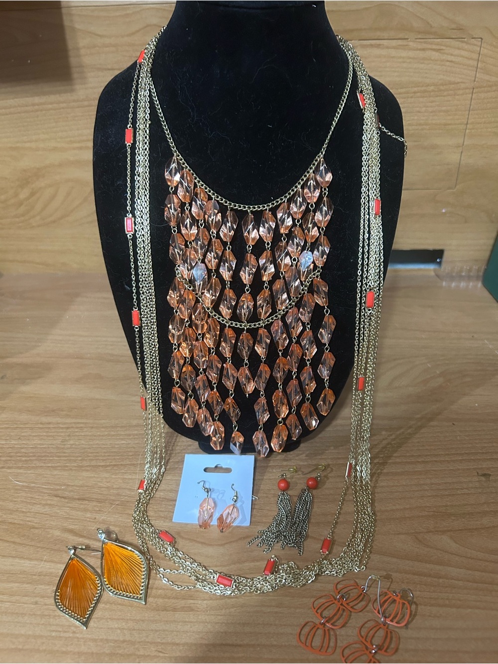 Jewelry lot of necklaces and earrings orange colored